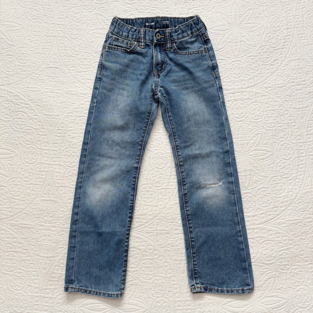 Old Navy Kids' Wow Straight Non-Stretch Distressed Jeans, Medium Wash Sz 7